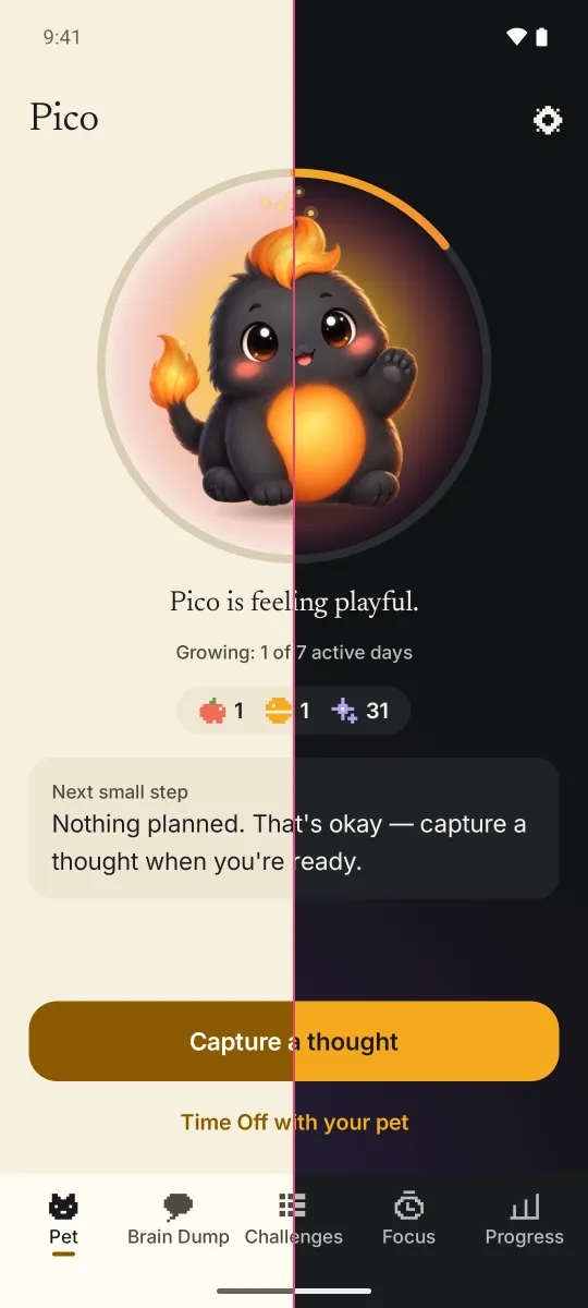 The same DopaFix screen in the light and the dark theme.